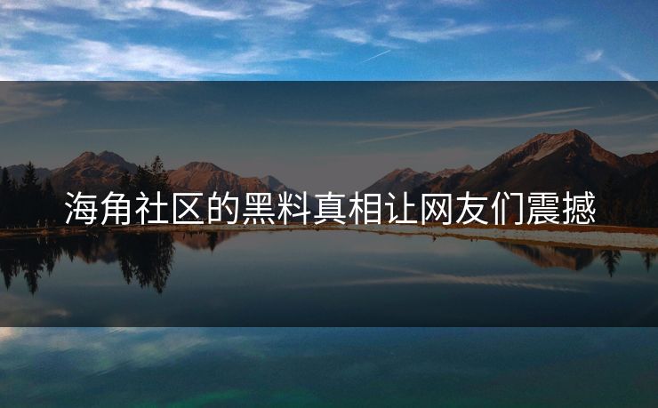 海角社区的黑料真相让网友们震撼