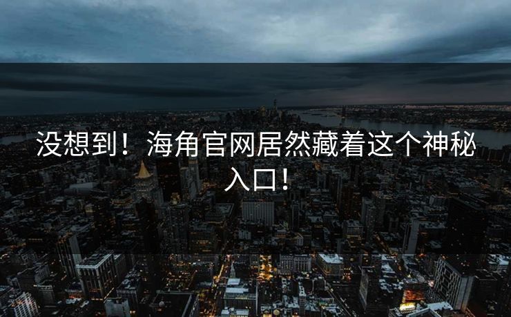 没想到！海角官网居然藏着这个神秘入口！