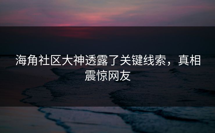 海角社区大神透露了关键线索，真相震惊网友