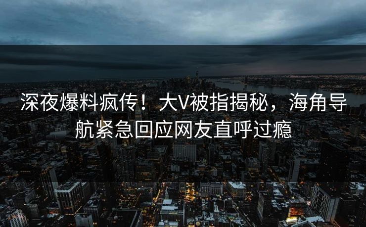 深夜爆料疯传！大V被指揭秘，海角导航紧急回应网友直呼过瘾